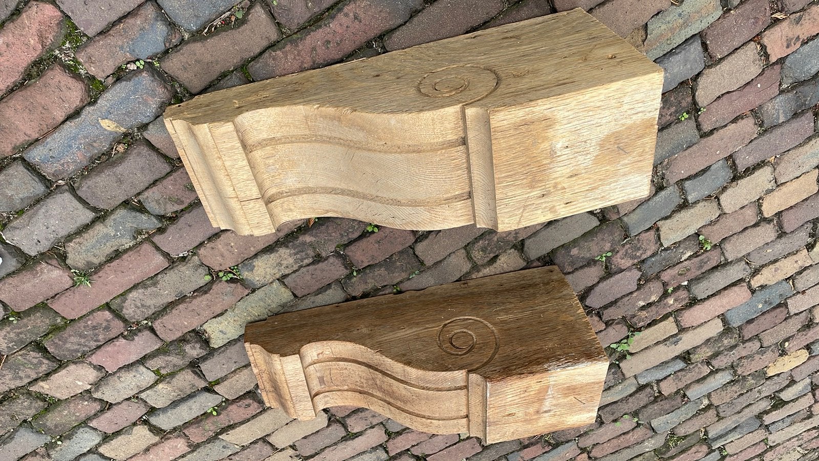 Zware eiken consoles H 50 cm B 14 cm D 19 cm, Antiek en Kunst, Verzenden