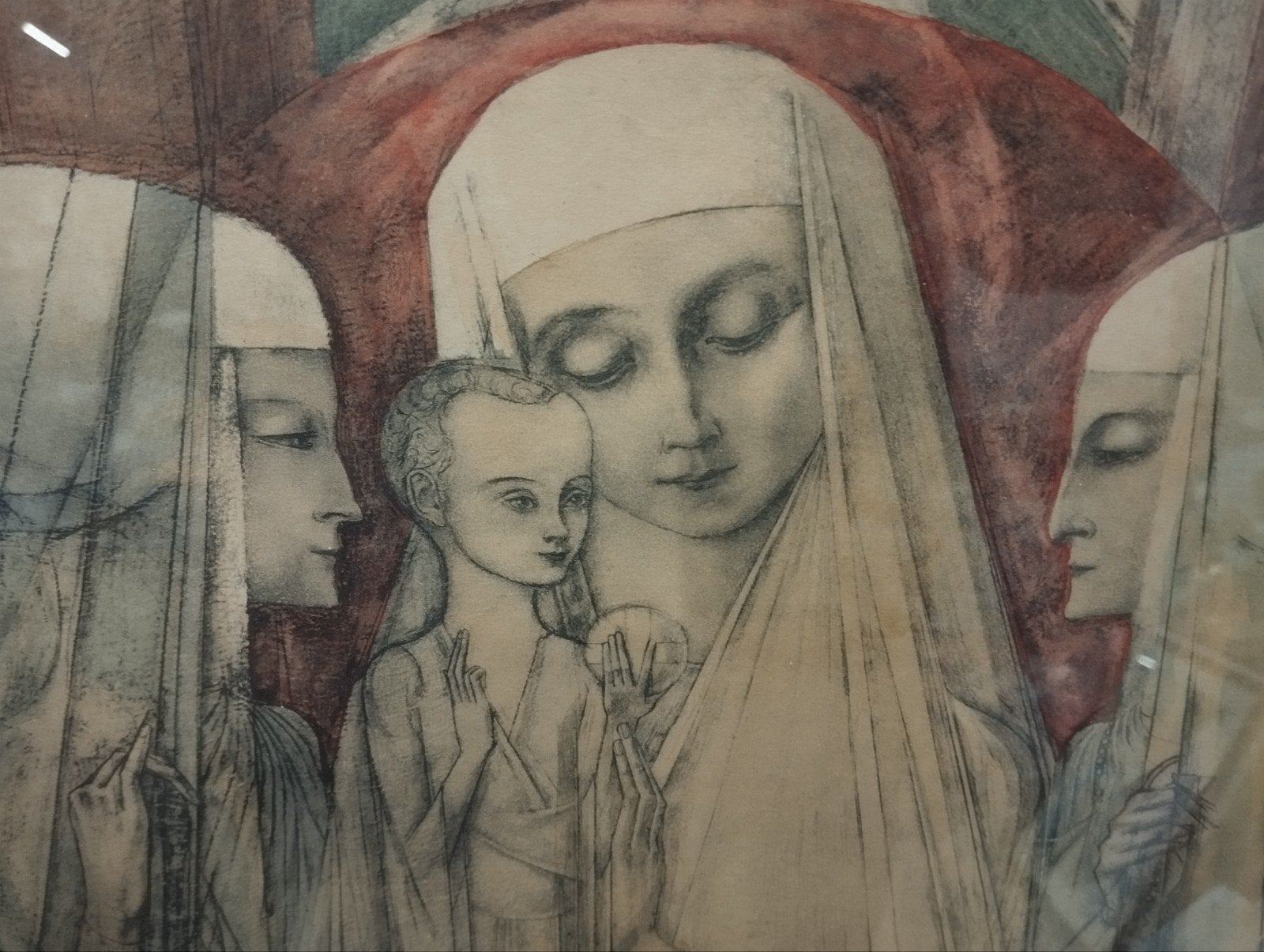 Lithografie "Madonna met Engelen" - Jan Toorop (1930-1931), Ophalen, Ingelijst, Portret en Figuren, Lithografie