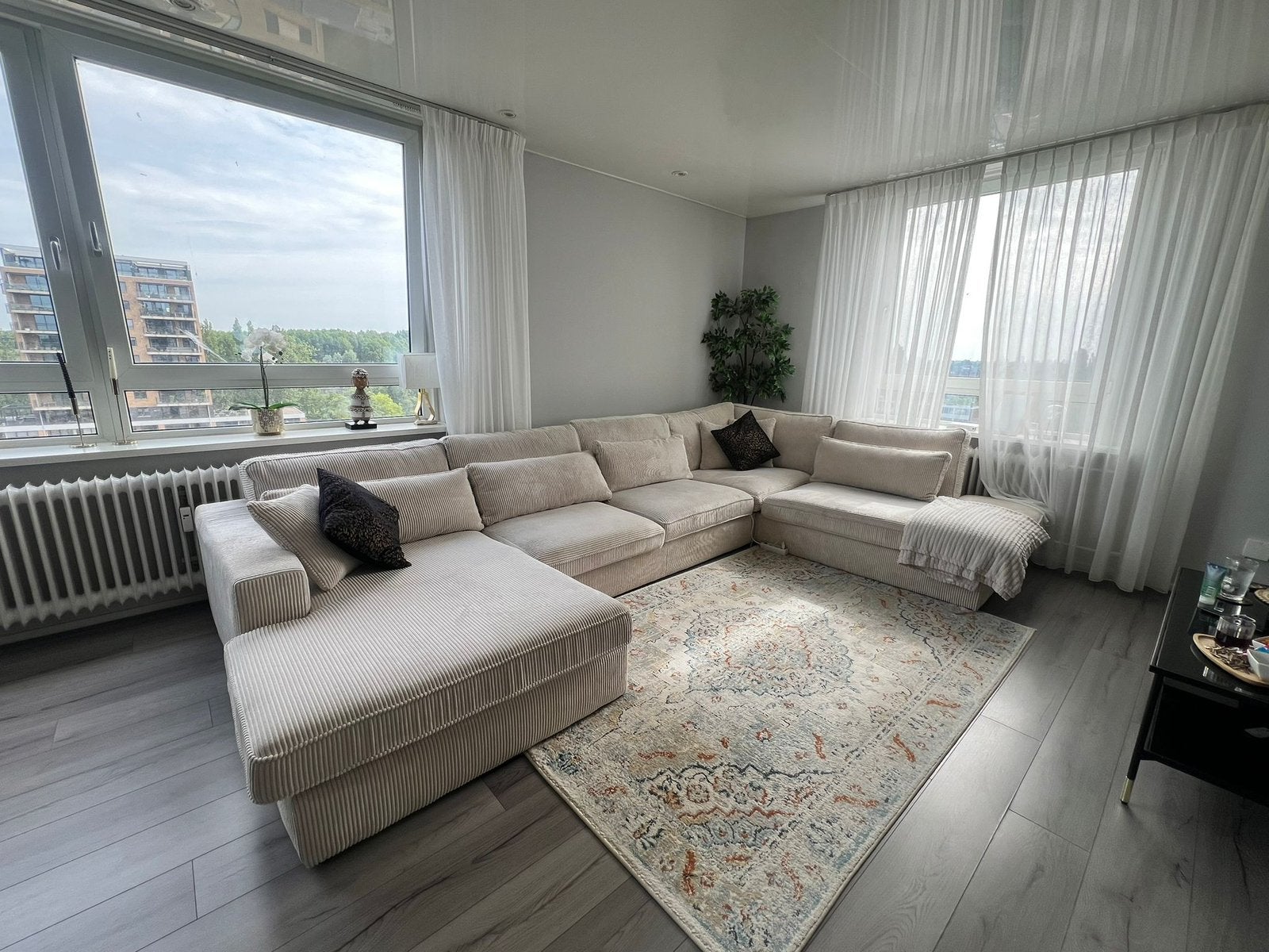 Grote moderne U-hoekbank / loungebank – crème/beige, Ophalen, Vierpersoons of meer, Hoekbank