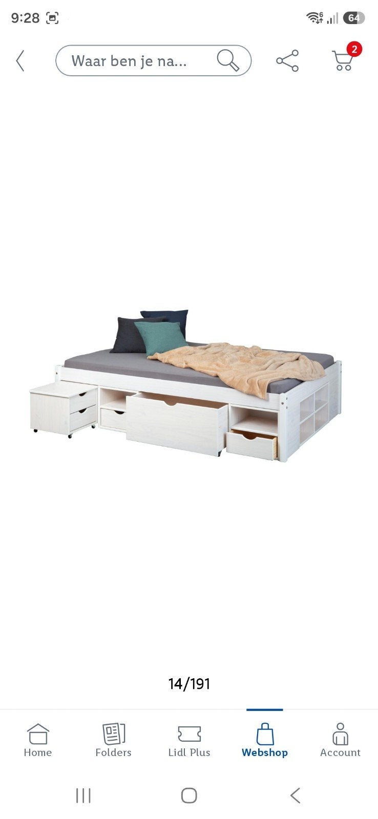 NIEUW Tweepersoons bed 180x200 cm lidl wit met opbergruimte, Ophalen, Wit, 180 cm, Hout