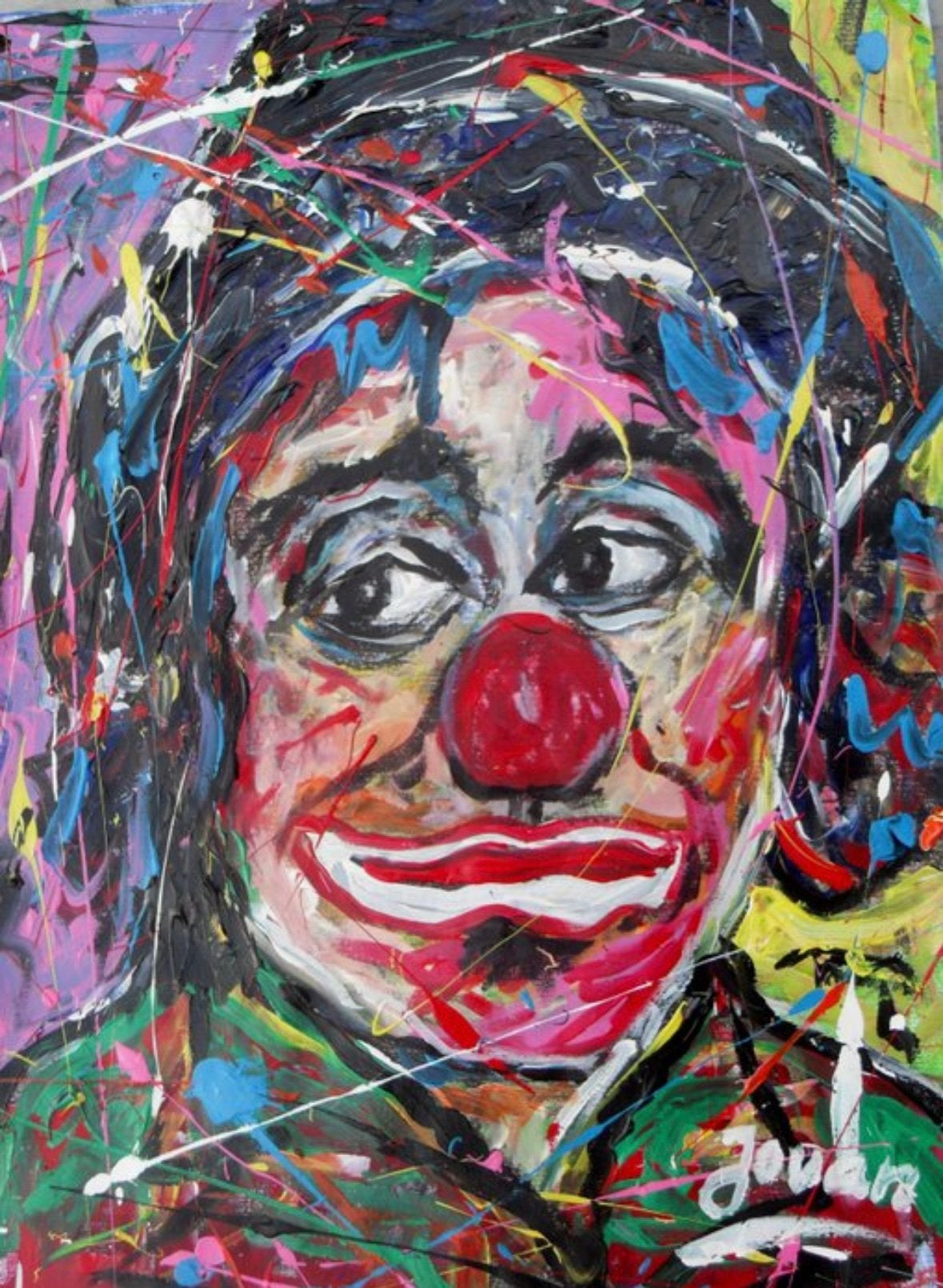 Jovan Srijemac schilderij - Clown, Antiek en Kunst, Kunst | Schilderijen | Modern, Acrylverf, Papier/karton, Ophalen of Verzenden