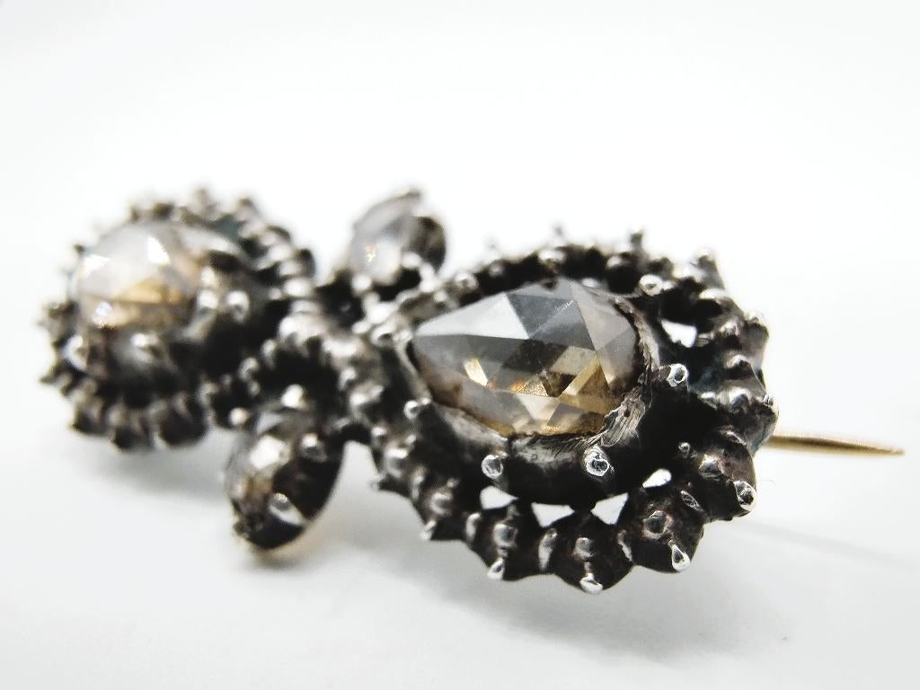 Gouden / zilveren broche bezet met roosdiamanten ca. 2.00 ct