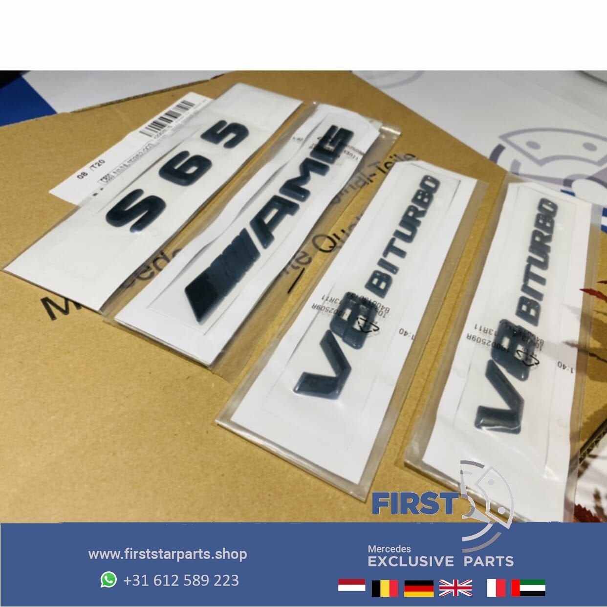 W221 W222 W223 C217 S KLASSE S65 AMG LOGO SET ZWART 2006-202, Gebruikt, -, Ophalen of Verzenden, -