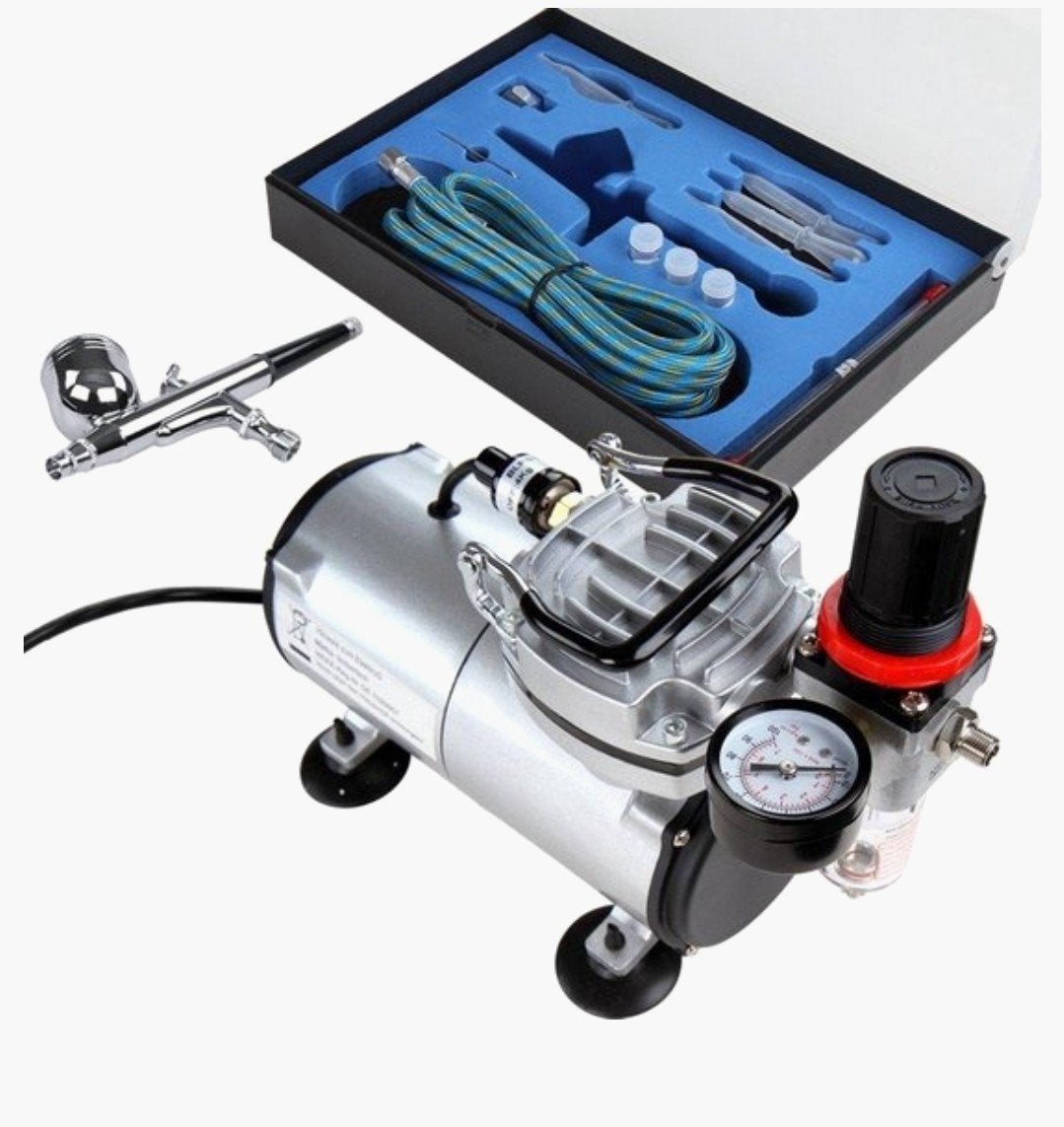 airbrush timbertech compressor + assecoires, Ophalen, Zo goed als nieuw, Airbrush en Toebehoren
