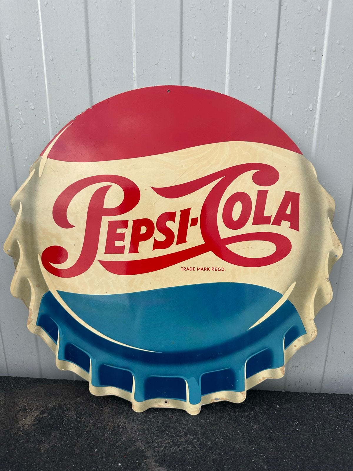 Vintage Pepsi-Cola Blikken Reclamebord - 38cm Doorsnede, Verzamelen, Ophalen of Verzenden, Gebruikt, Reclamebord