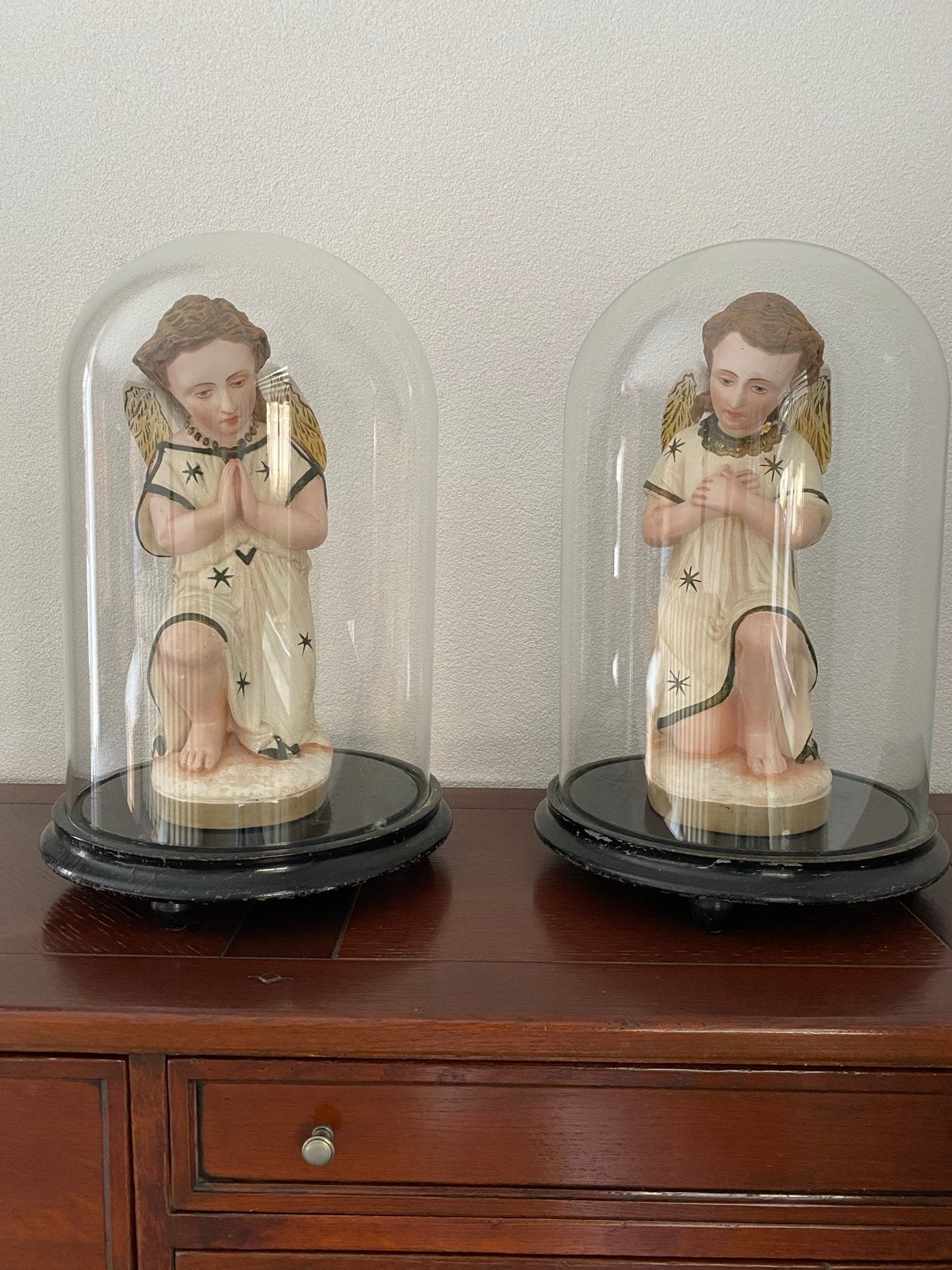 Antieke Engelenbeelden onder Glazen Stolp - Set van 2, Antiek en Kunst, Ophalen
