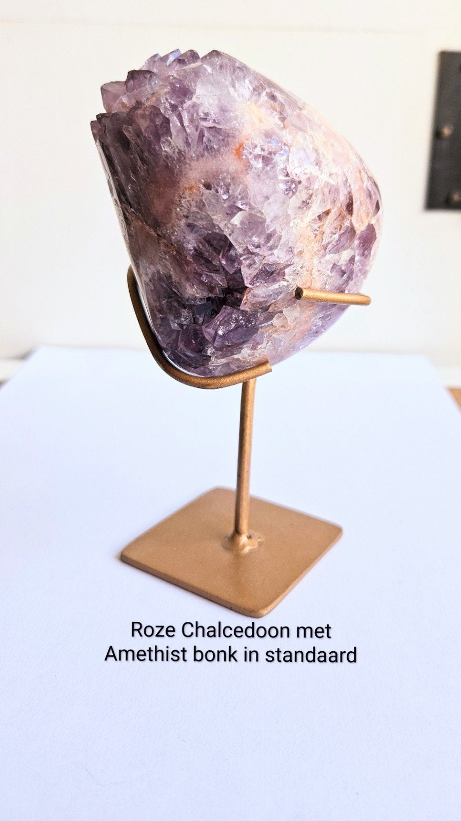 Edelsteen Roze+ paarse Amethist met bloemagaat op stand SALE, Ophalen of Verzenden