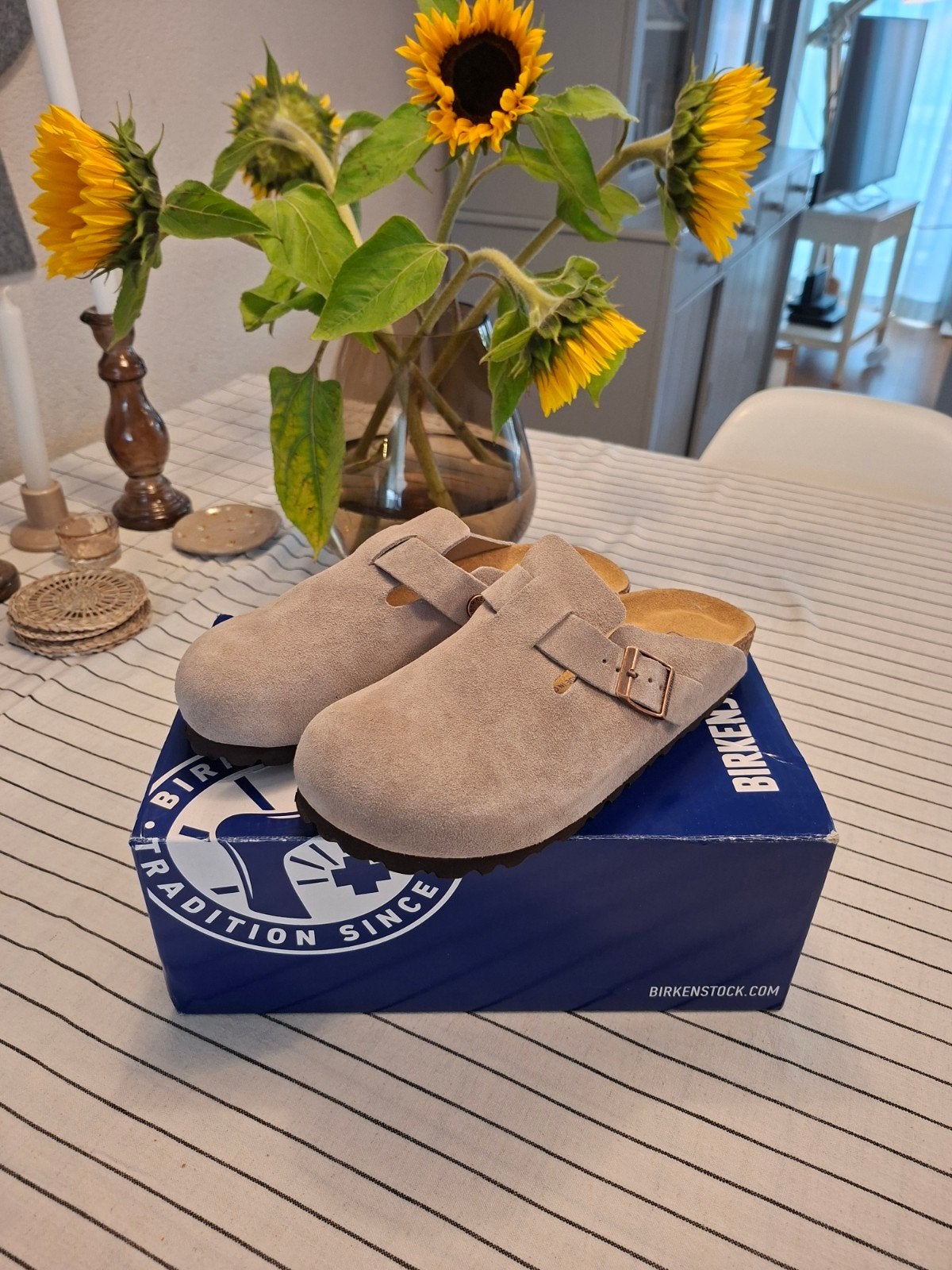 Birkenstock Boston Taupe mt 37 NIEUW IN DOOS, Beige, Nieuw, Birkenstock, Sandalen of Muiltjes