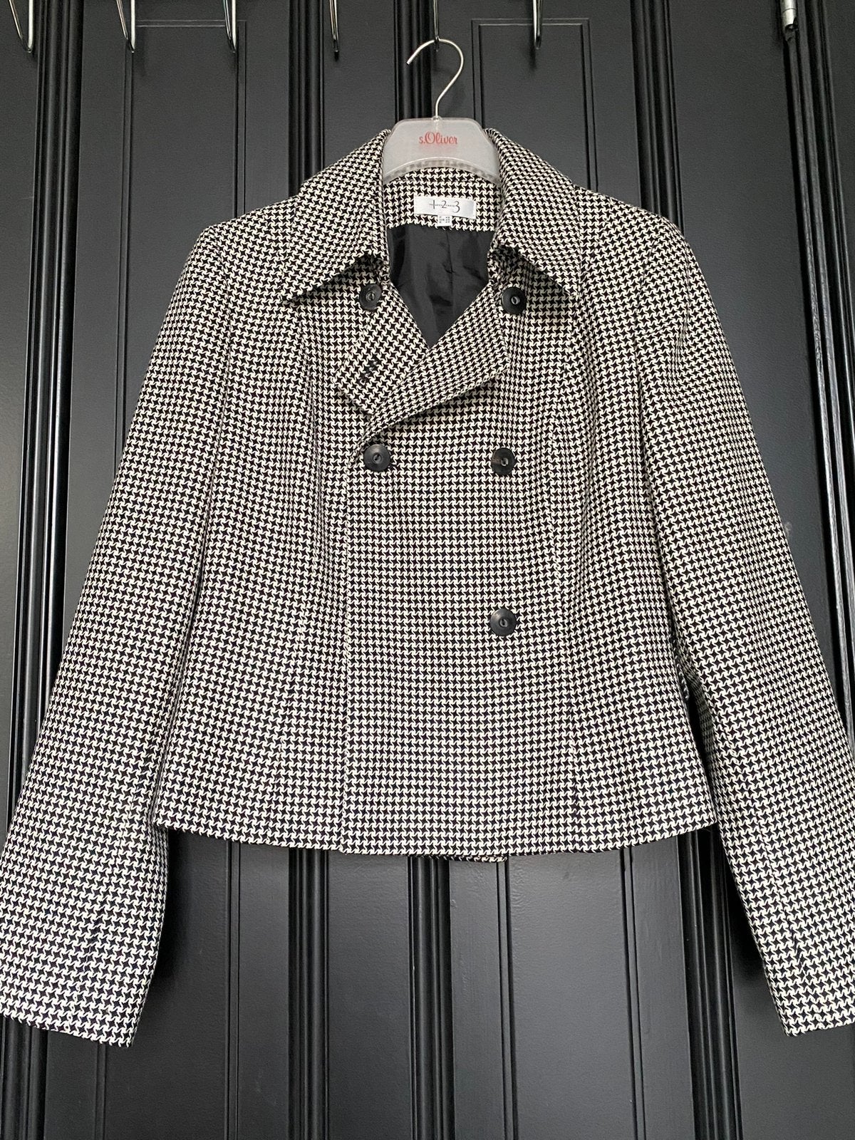 wollen jasje/blazer met zwart-wit pied-de-poule ruitpatroon., Maat 38/40 (M), Zwart, Ophalen of Verzenden, Zo goed als nieuw