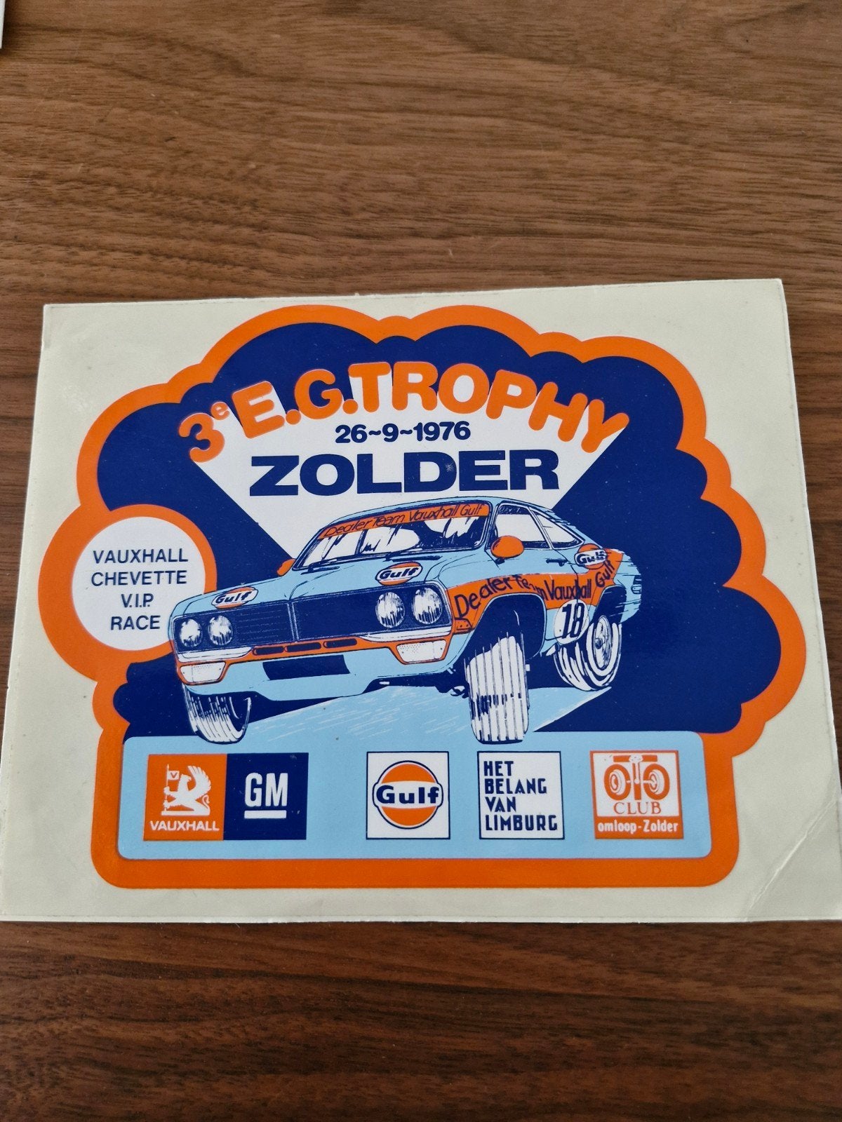 324 Vintage Sticker 3e E.G. Trophy Zolder 1976 Vauxhall Chev, Ophalen of Verzenden, Zo goed als nieuw, Auto of Motor