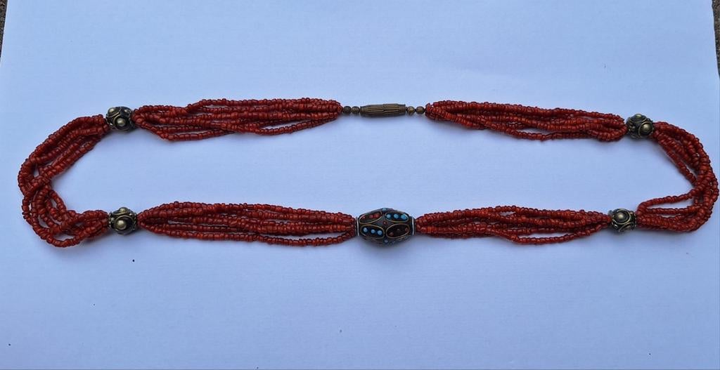 Bloedkoraal ketting, Verzenden, Zo goed als nieuw, Rood, Steen of Mineraal