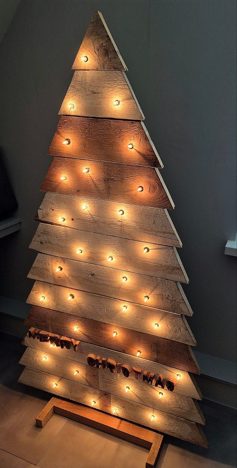 Kerstboom steigerhout met verlichting, Ophalen, Zo goed als nieuw
