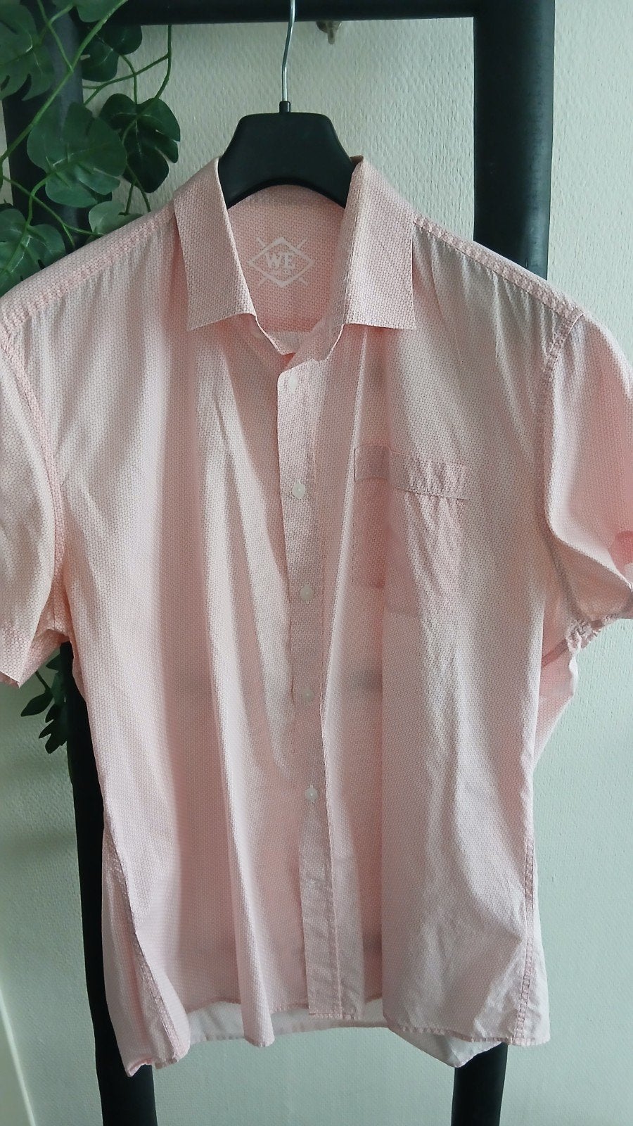 WE Fashion Heren overhemd roze met patroon, Kleding | Heren, Overhemden, Ophalen of Verzenden, Zo goed als nieuw, Halswijdte 41/42 (L)