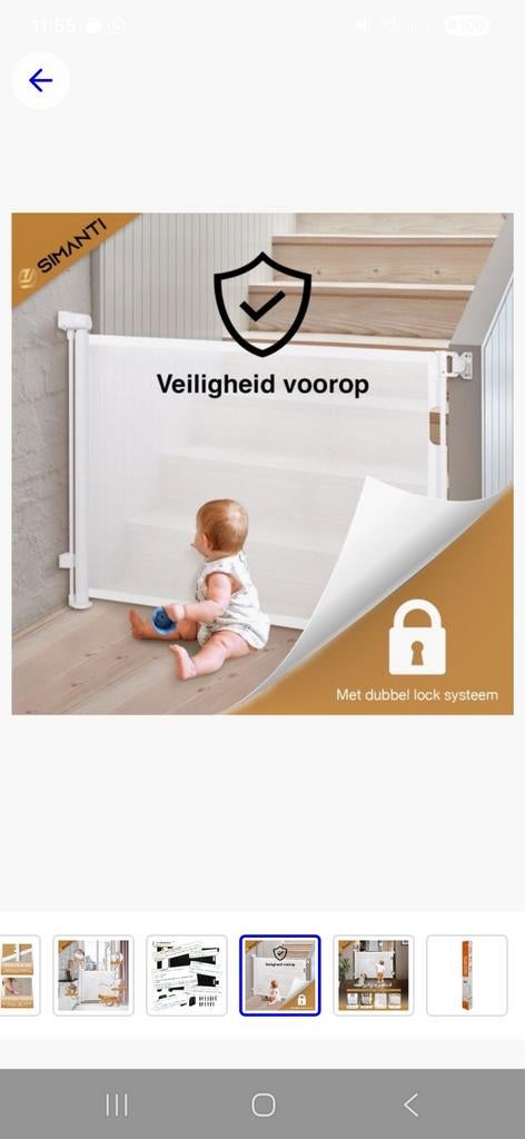 Simanti Oprolbaar traphekje tot 150cm wit voor hond of baby, Kinderen en Baby's, Traphekjes, Overige materialen, Gebruikt, Oprolhekje