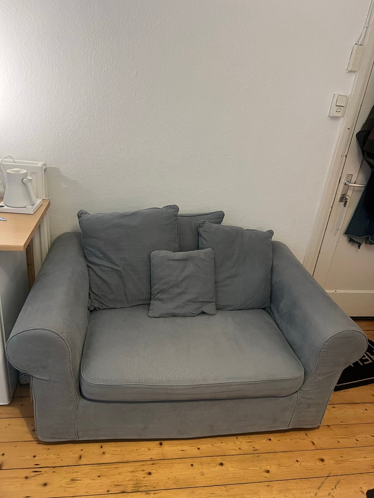 Baby blauwe loveseat bank - katoen - ophalen voor 30 sept, Huis en Inrichting, Ophalen, Gebruikt, 150 tot 200 cm, Tweepersoons