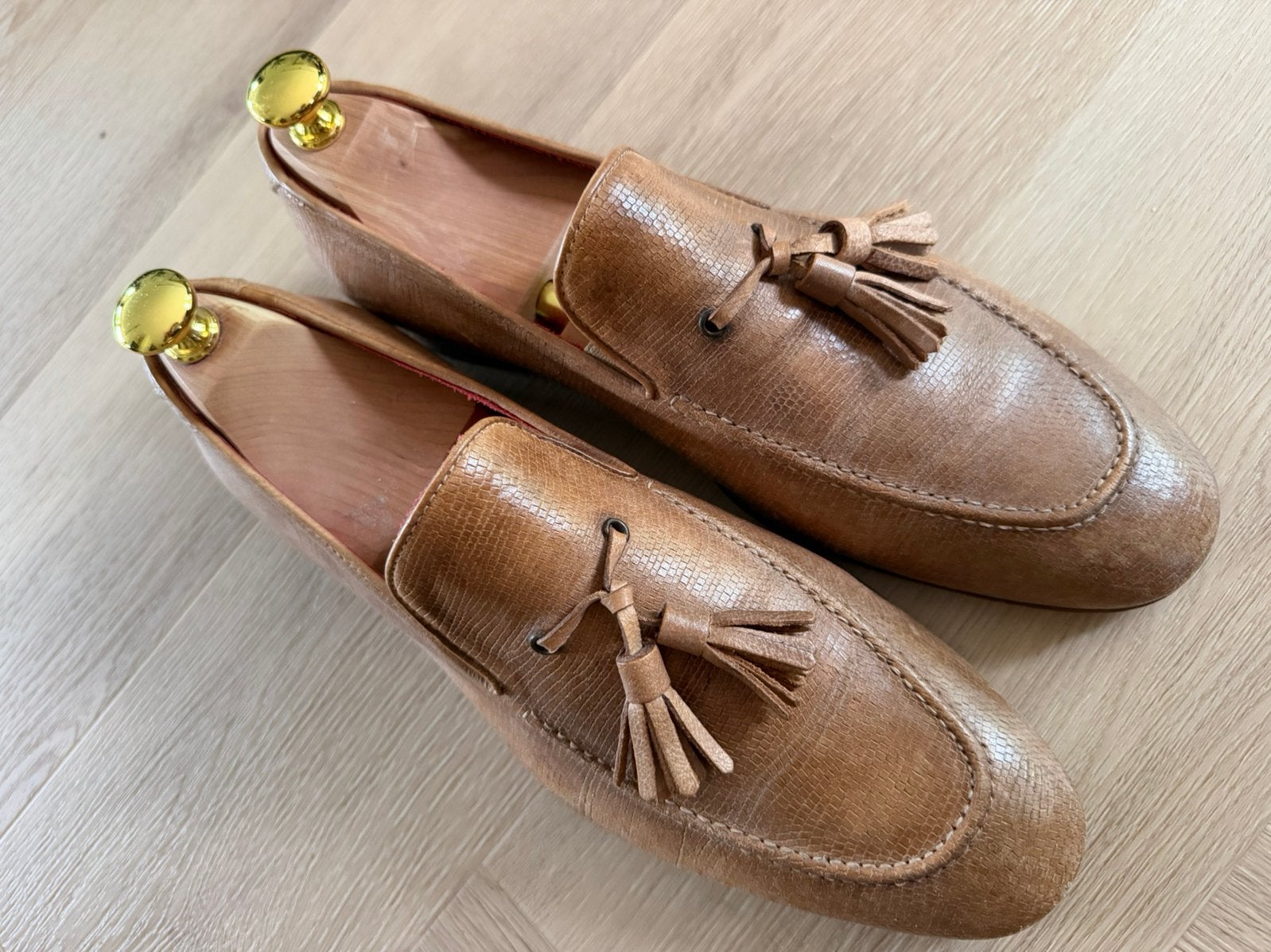 Bruinleren tasselloafers,made in Italy , vallen als maat 42, Ophalen of Verzenden, Zo goed als nieuw, Bruin