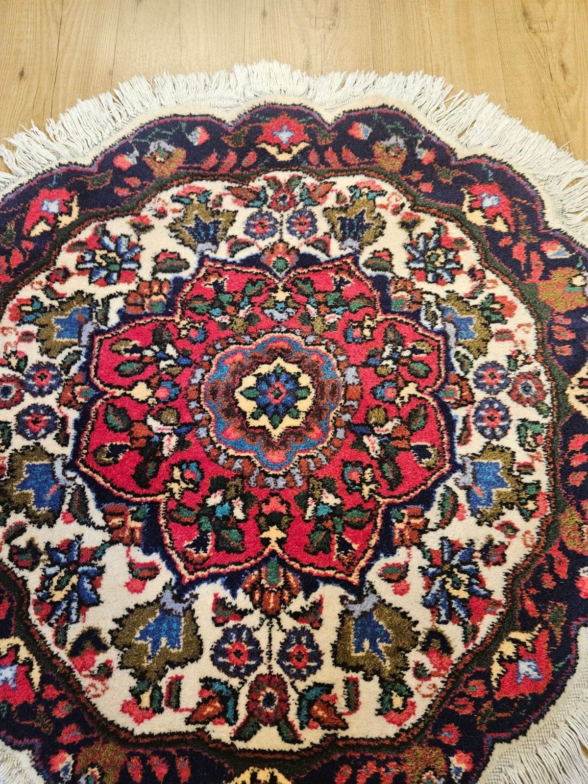 Vintage handgeknoopt perzisch tapijt tabriz rond 90cm, Huis en Inrichting, Stoffering | Tapijten en Kleden, Info@SlatsAntiek.nl