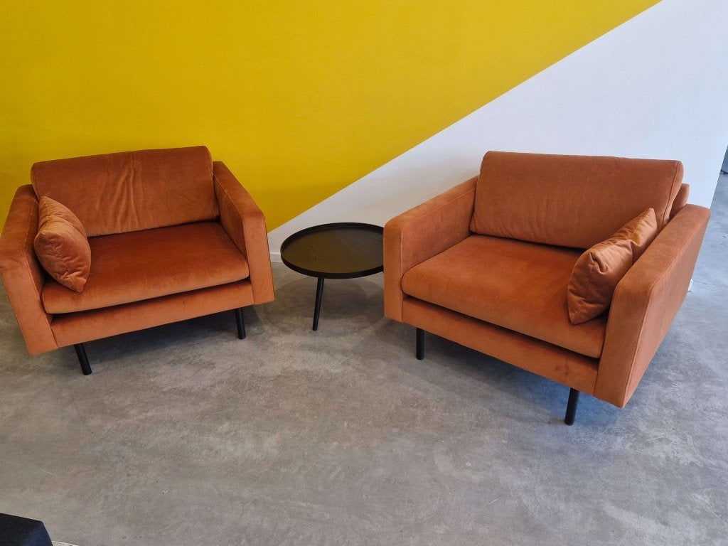 2x fauteuil + bijzettafel ( wachtkamer set / of voor thuis ), VST, 75 tot 100 cm, Ophalen of Verzenden, Zo goed als nieuw