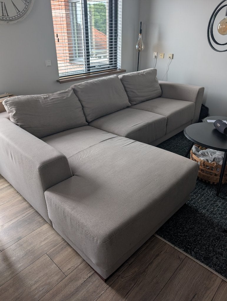 Ruime L-vormige hoekbank met longchair, Ophalen, 250 tot 300 cm, Gebruikt, Hoekbank