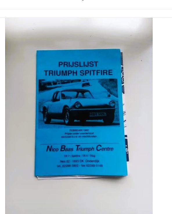 Triumph Spitfire Prijslijst (Februari 1992) - Nico Baas, Ophalen of Verzenden, Zo goed als nieuw, Overige merken, Nico Baas Triumph Centre