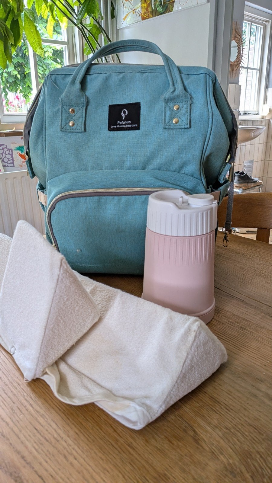Profunuo Luiertas rugzak Blauwgroen, Kinderen en Baby's, Luiertassen, Ophalen, Zo goed als nieuw