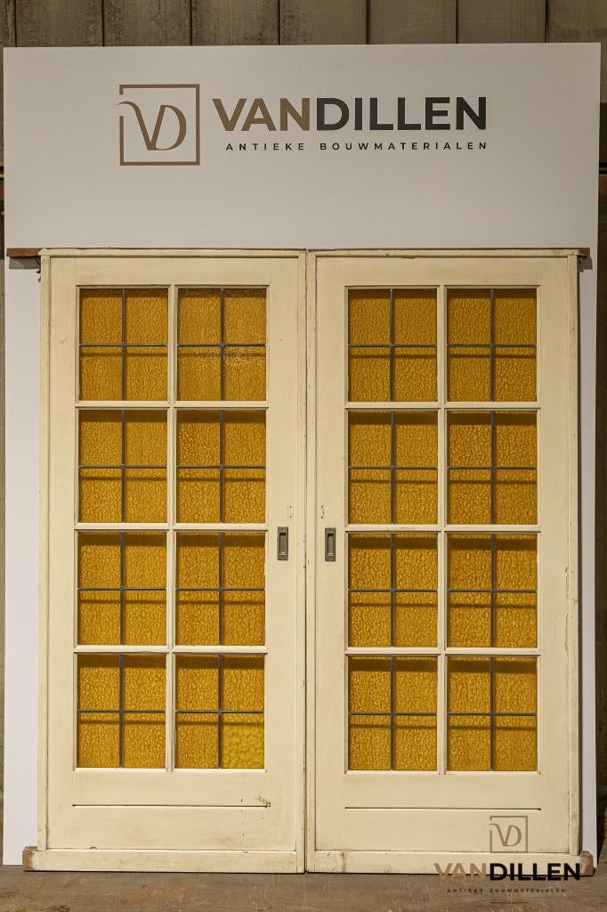 Oude schuif / en-suite deuren glas in lood 203 x 175 gaaf!, Ophalen, Gebruikt, 120 cm of meer, Binnendeur