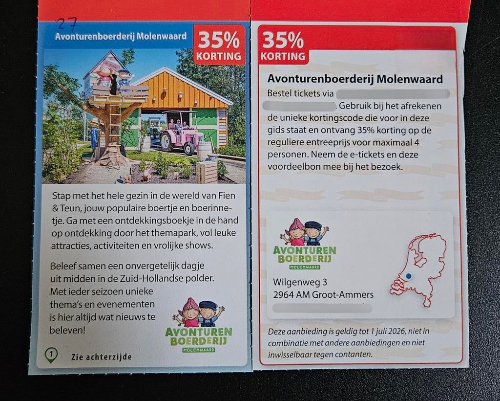 Avonturenboerderij Molenwaard, 35% korting max 4 personen.