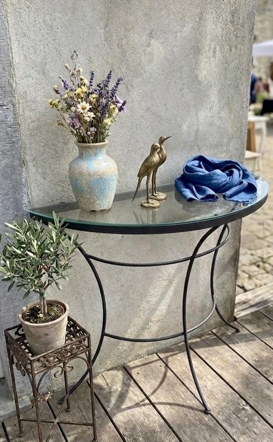 Halfmaan Console balkon Tafel, Metaal & Glas (Binnen/Buiten), Ophalen, Metaal, 91 cm, 80 cm