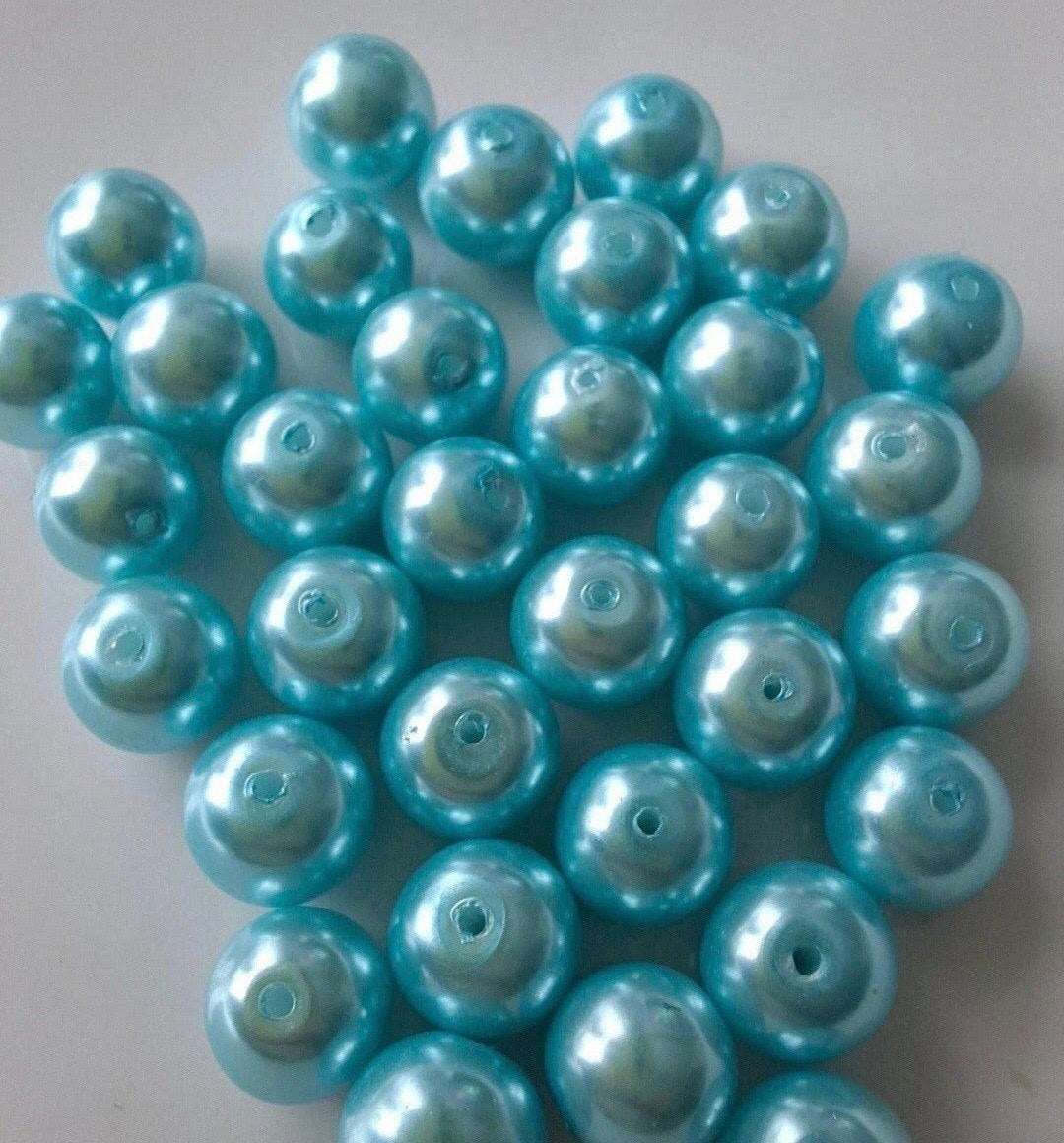 32 stuks 8 mm glaskralen blauw lichtblauw kralen partij, Kraal, -, -, Nieuw