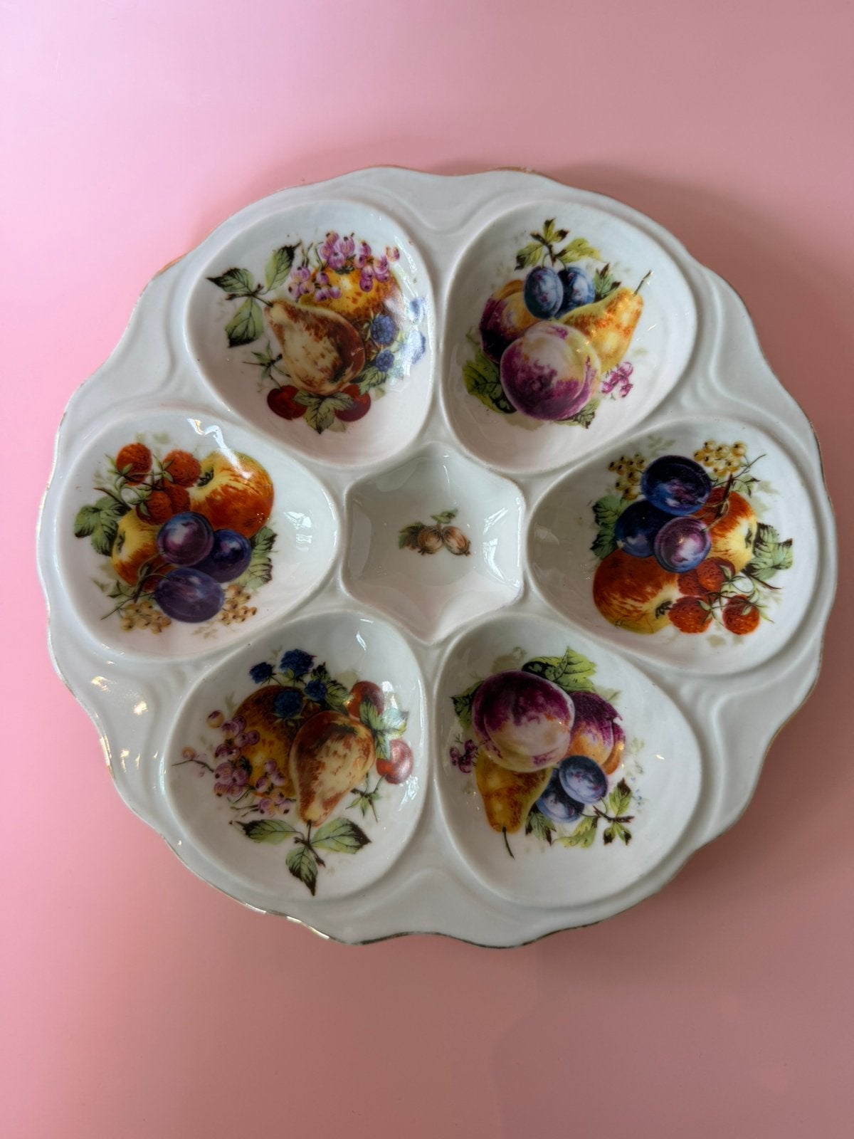 Vintage Porseleinen Vakjesschaal / Oesterbord met Fruitdeco, Antiek en Kunst, Ophalen of Verzenden