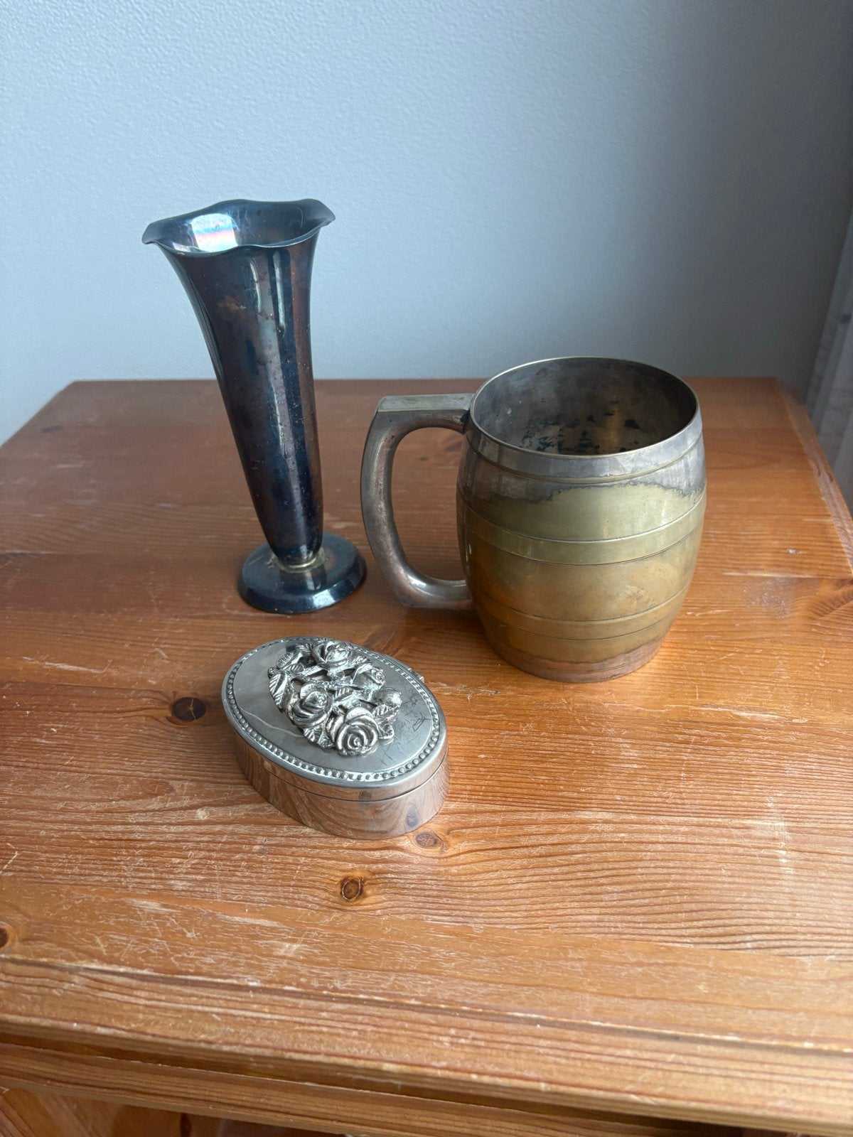 Zilveren vaas, beker en rozen doosje - Vintage set, Ophalen, Zilver