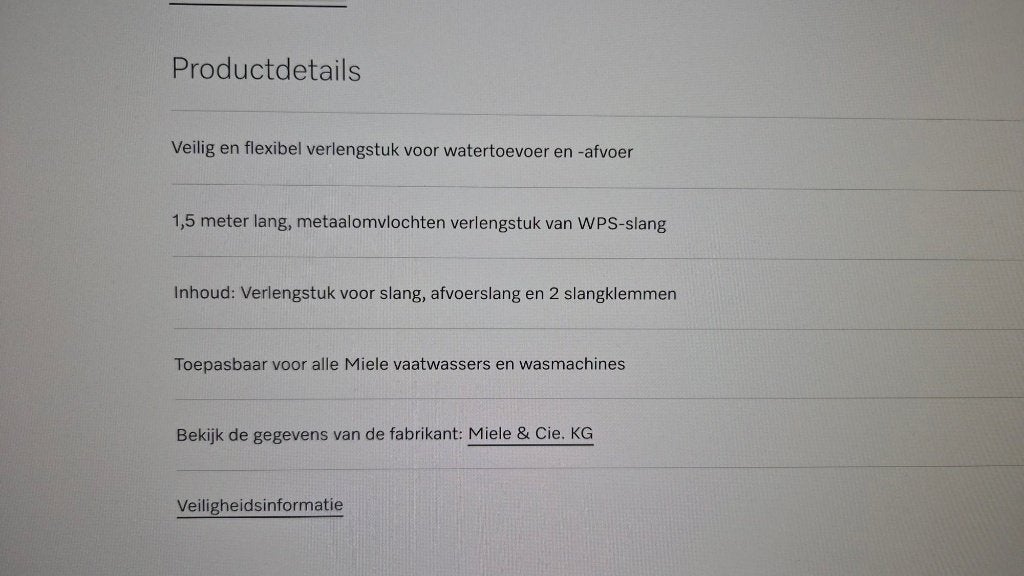 Foto 3 van Miele verlenging Watertoe- en afvoerslang