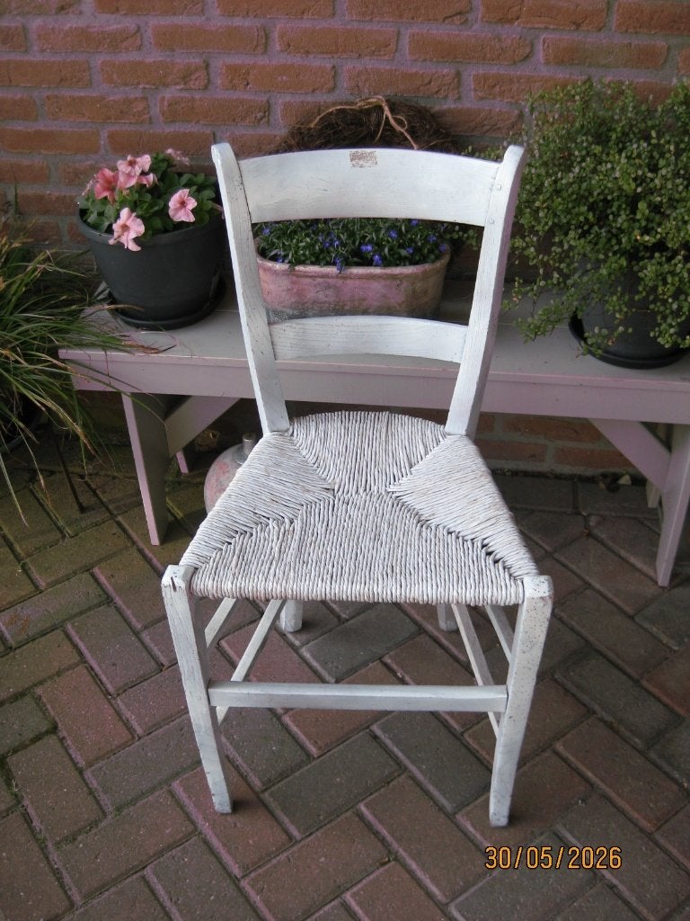 rieten stoel, Huis en Inrichting, Stoelen, Ophalen, Gebruikt, Wit, Hout
