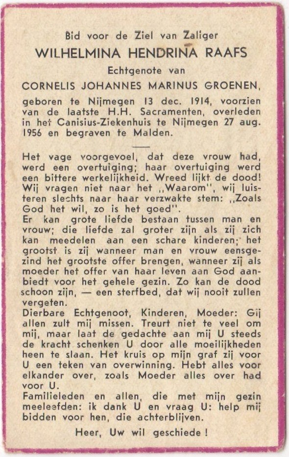 Wilhelmina H. Raafs 1914 Nijmegen + 1956 Nijmegen/Malden, Ophalen of Verzenden