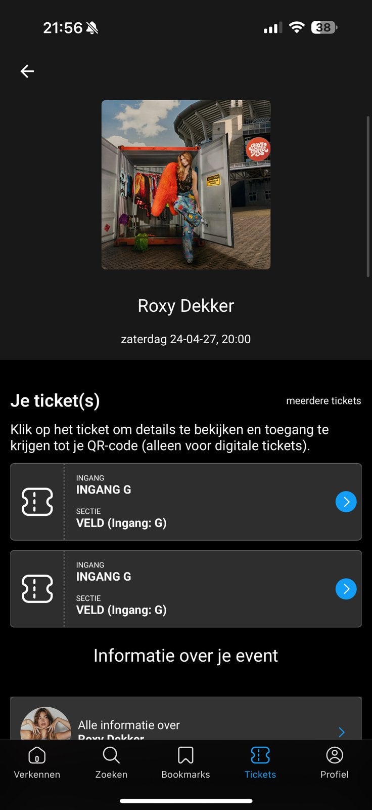 Roxy dekker tickets 2x staanplaatsen, Twee personen