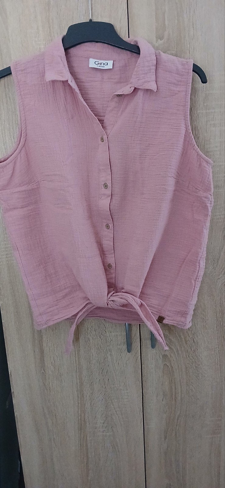 leuke roze mousseline blouse top knoop detail mt L, Ophalen of Verzenden, Zo goed als nieuw, Roze