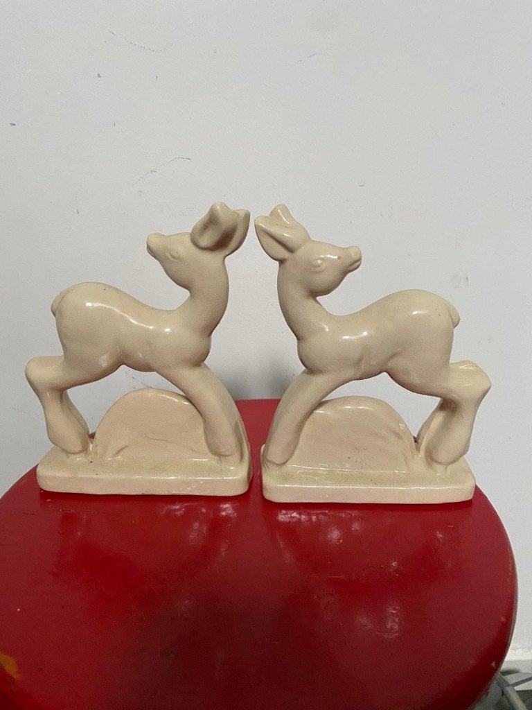 twee ivoorkleurige hertjes,keramiek, ivoor kleur mid Century, Verzenden, Huis en Inrichting