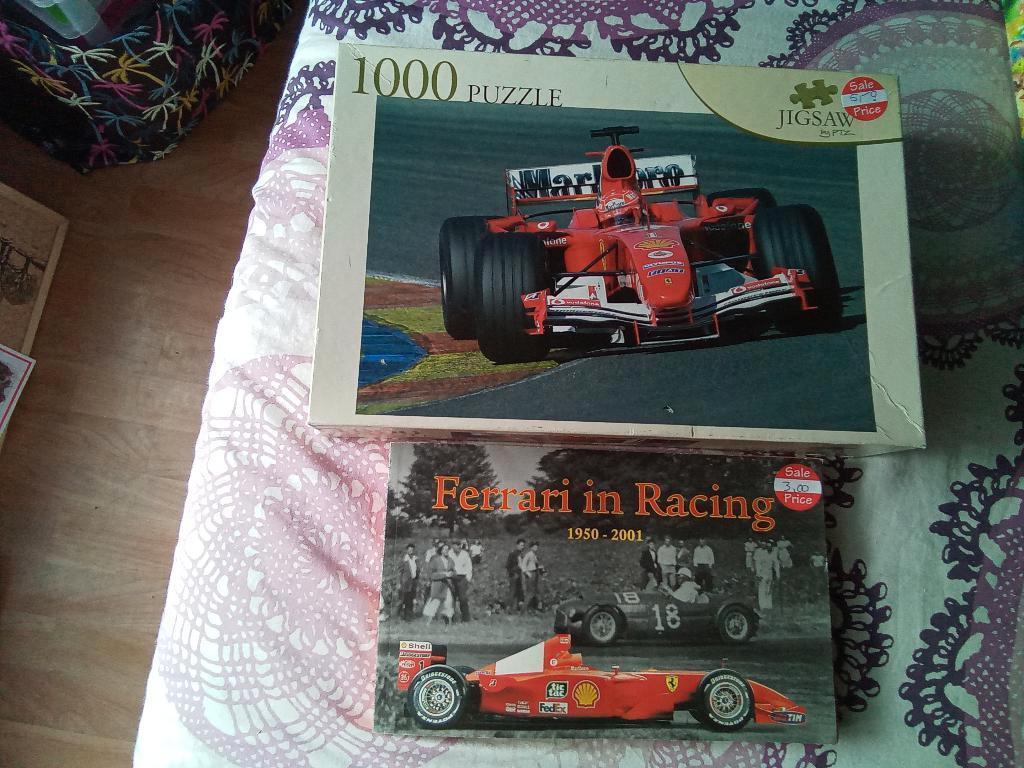 michael schumacher marlboro puzzel / ferrari in racing boek, Ophalen, 500 t/m 1500 stukjes, Gebruikt, Legpuzzel