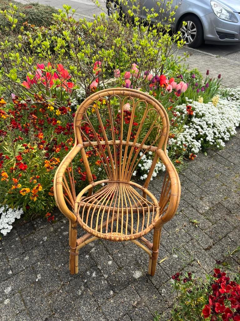 Rieten stoel - kleine prijs boho vintage retro mid century, Ophalen, Huis en Inrichting