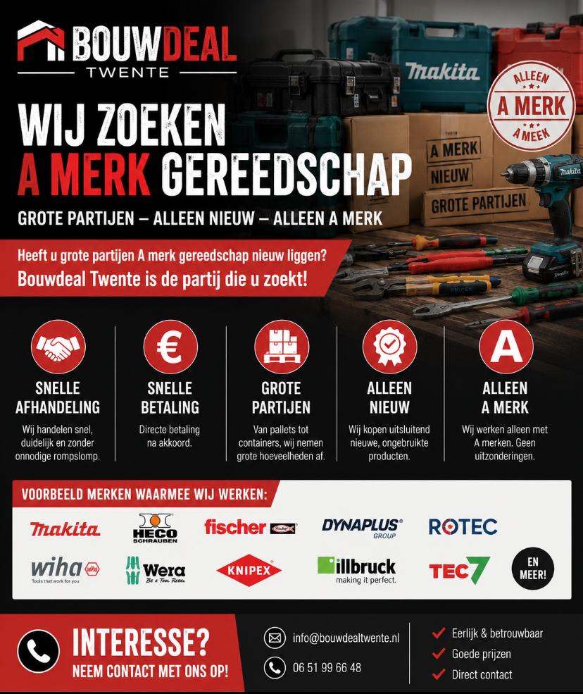 Bouwdeal Twente zoekt A-merk gereedschap - NIEUW -, Nieuw, Ophalen of Verzenden, Gedore, Stanely