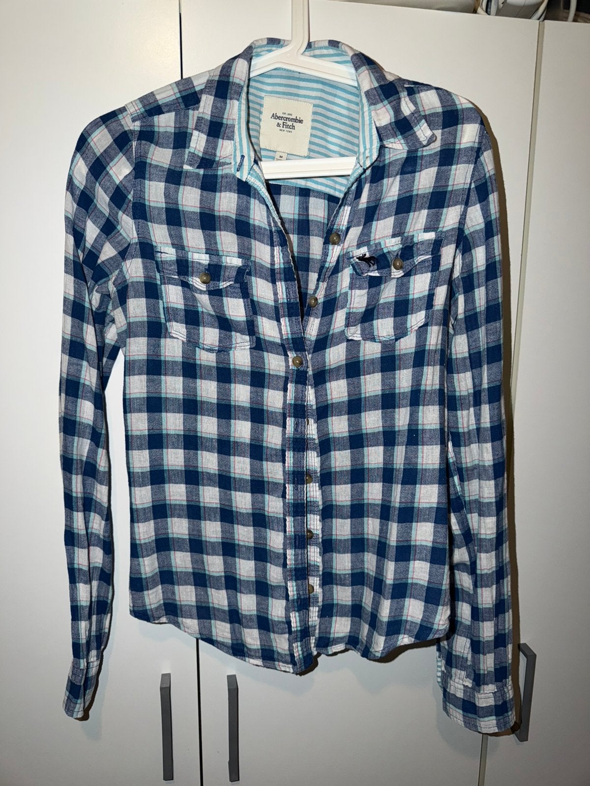Abercrombie & Fitch geruite blouse maat M, Ophalen of Verzenden, Gedragen, Maat 38/40 (M), Blauw