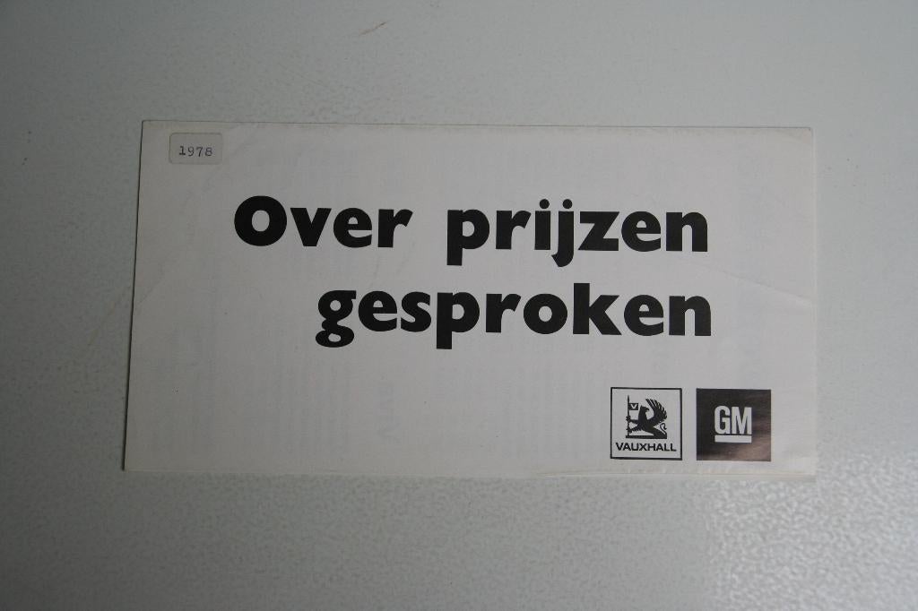 Folder Vauxhall prijslijst (21-11-1977) (2), Ophalen of Verzenden, Nieuw, Overige merken