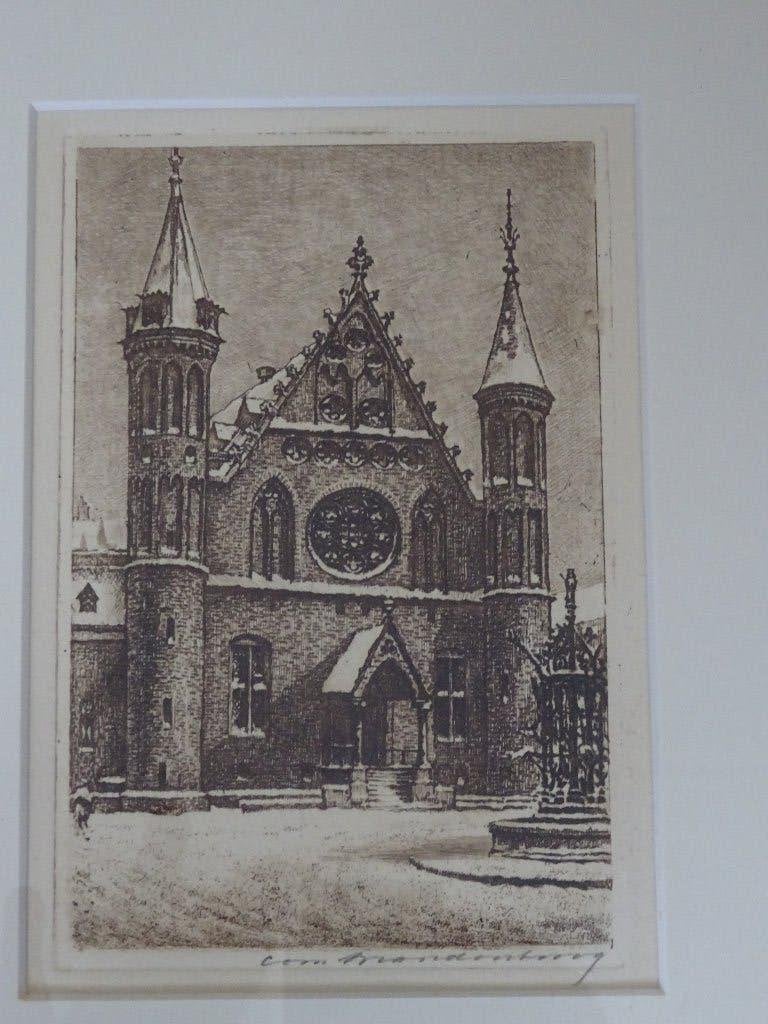 Cornelis Brandenburg - Den Haag - Binnenhof, Antiek en Kunst, Ingelijst, 26 cm, Ets, Stadsgezicht