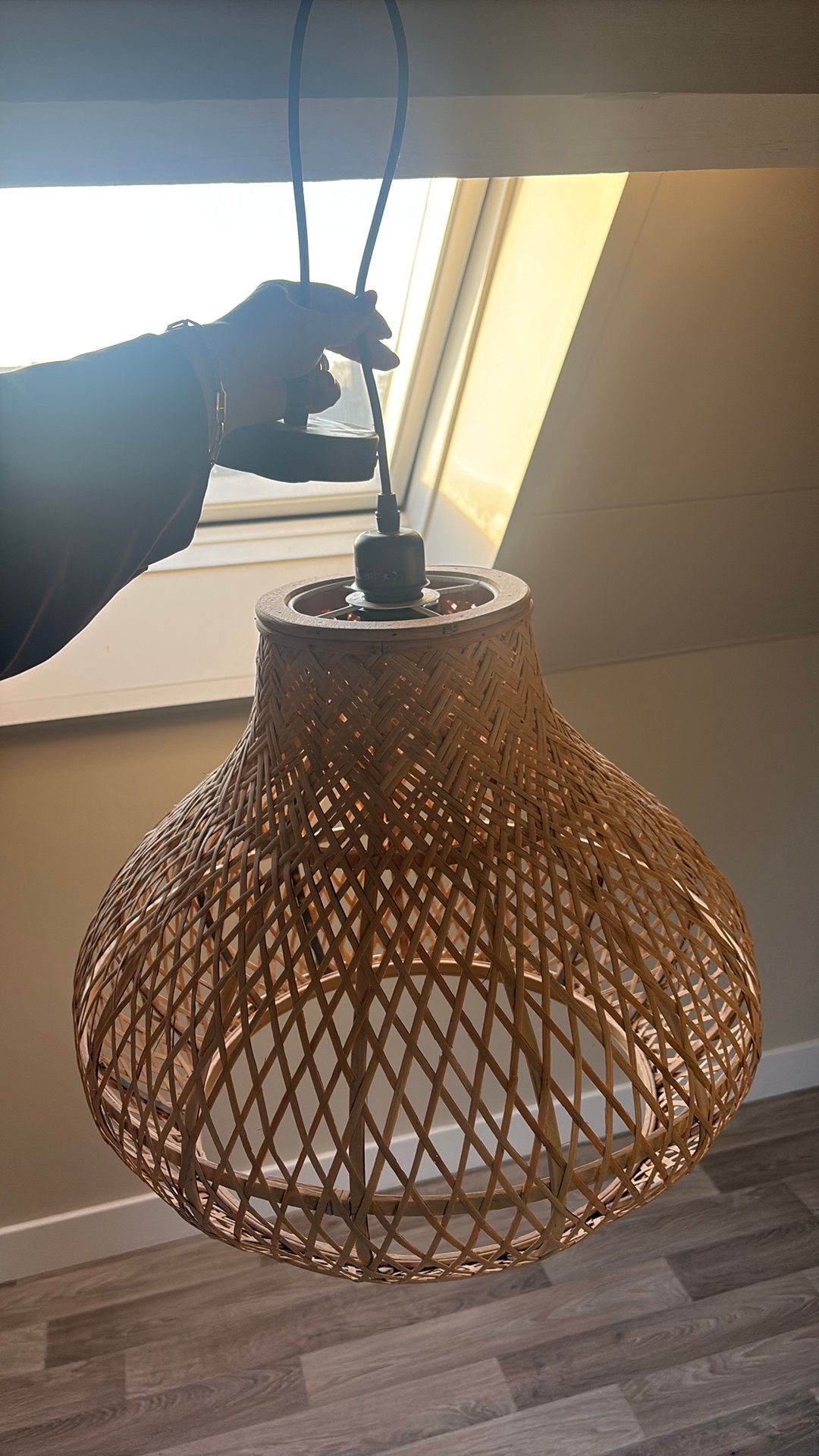 Rotan hanglamp Kwantum, Huis en Inrichting, Ophalen of Verzenden, Zo goed als nieuw, Rond, Hanglamp
