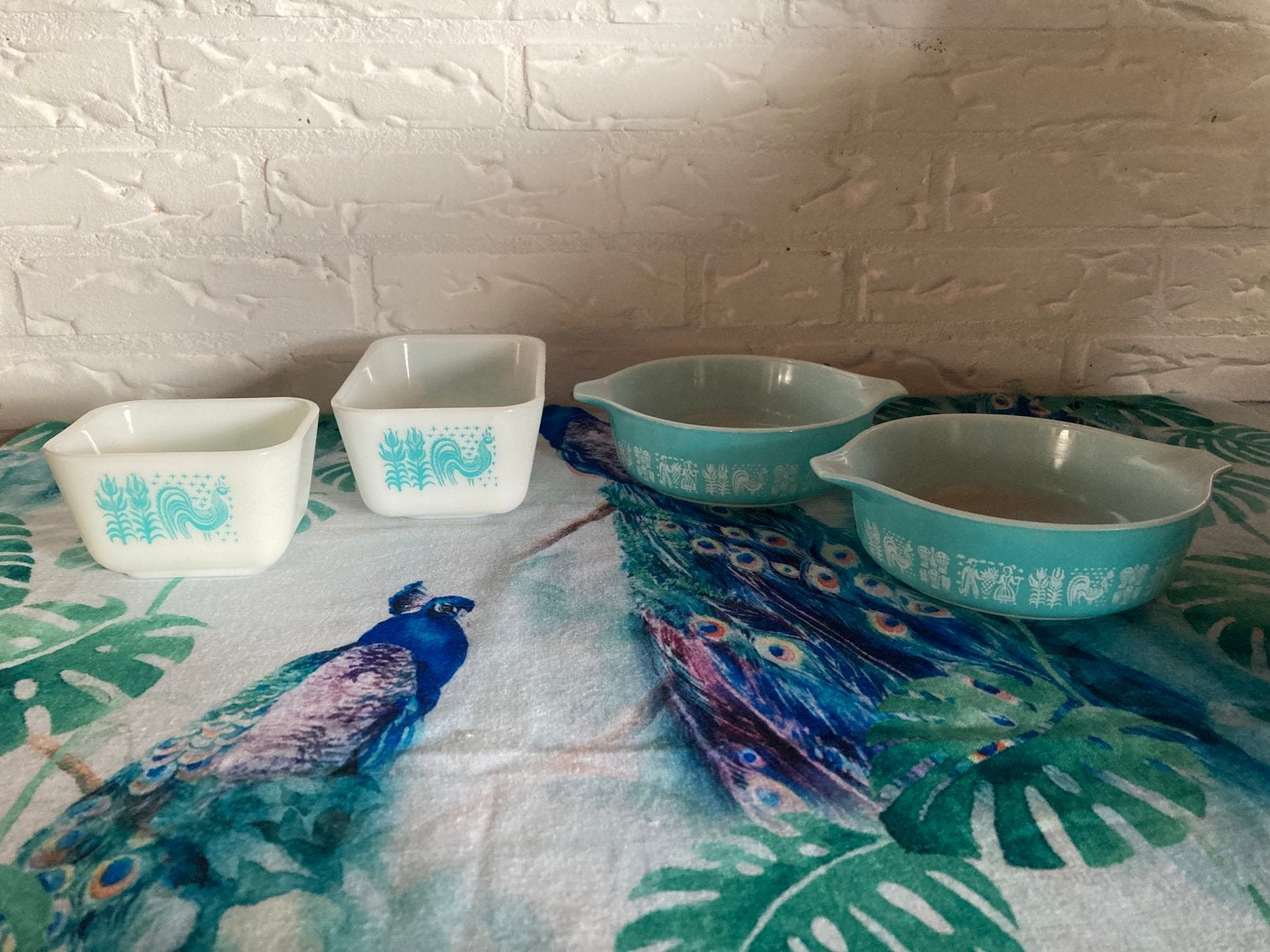 Vintage Pyrex Set Amish Butterprint Turquoise, Nette Staat!, Antiek en Kunst, Ophalen of Verzenden