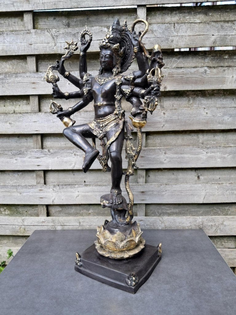 Bronzen beeld van Shiva dansend op cobra Naga/Azië/India, Brons, Beeld, Azië, 50 - 100 cm