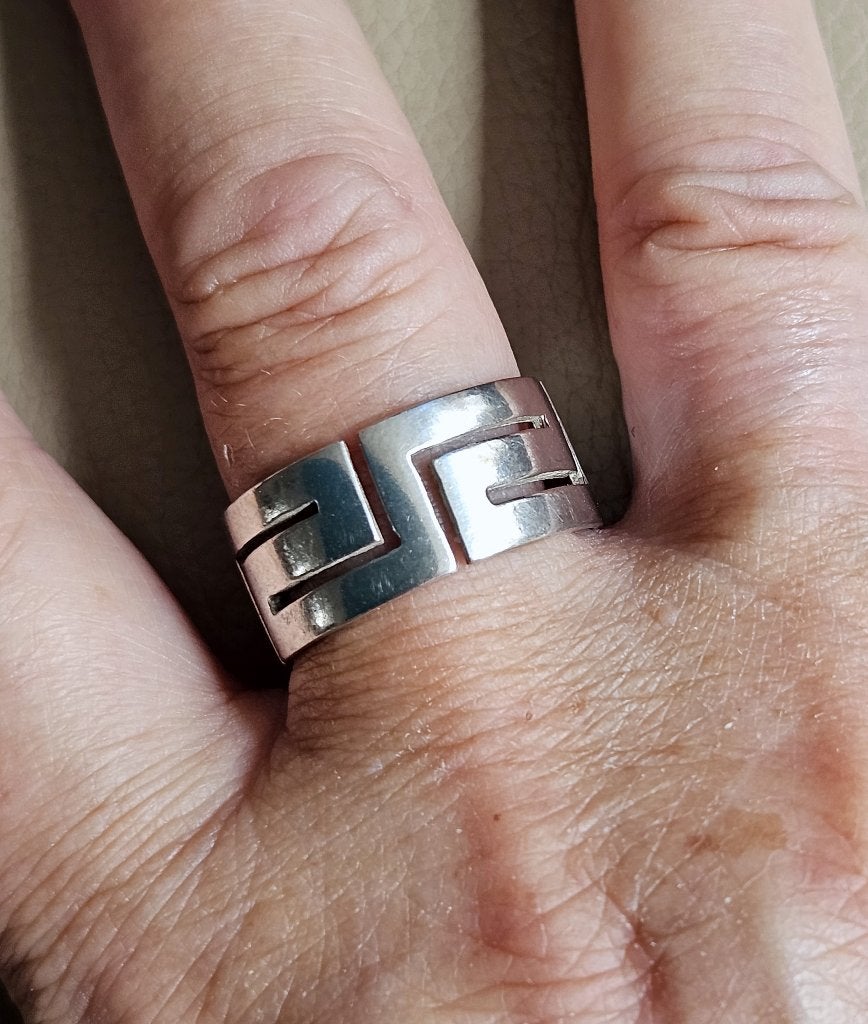 Maat 21 - Zilveren (925) GRIEKSE / MEANDER ring, Sieraden, Tassen en Uiterlijk, Ophalen, 20 of groter, Zo goed als nieuw, Dame