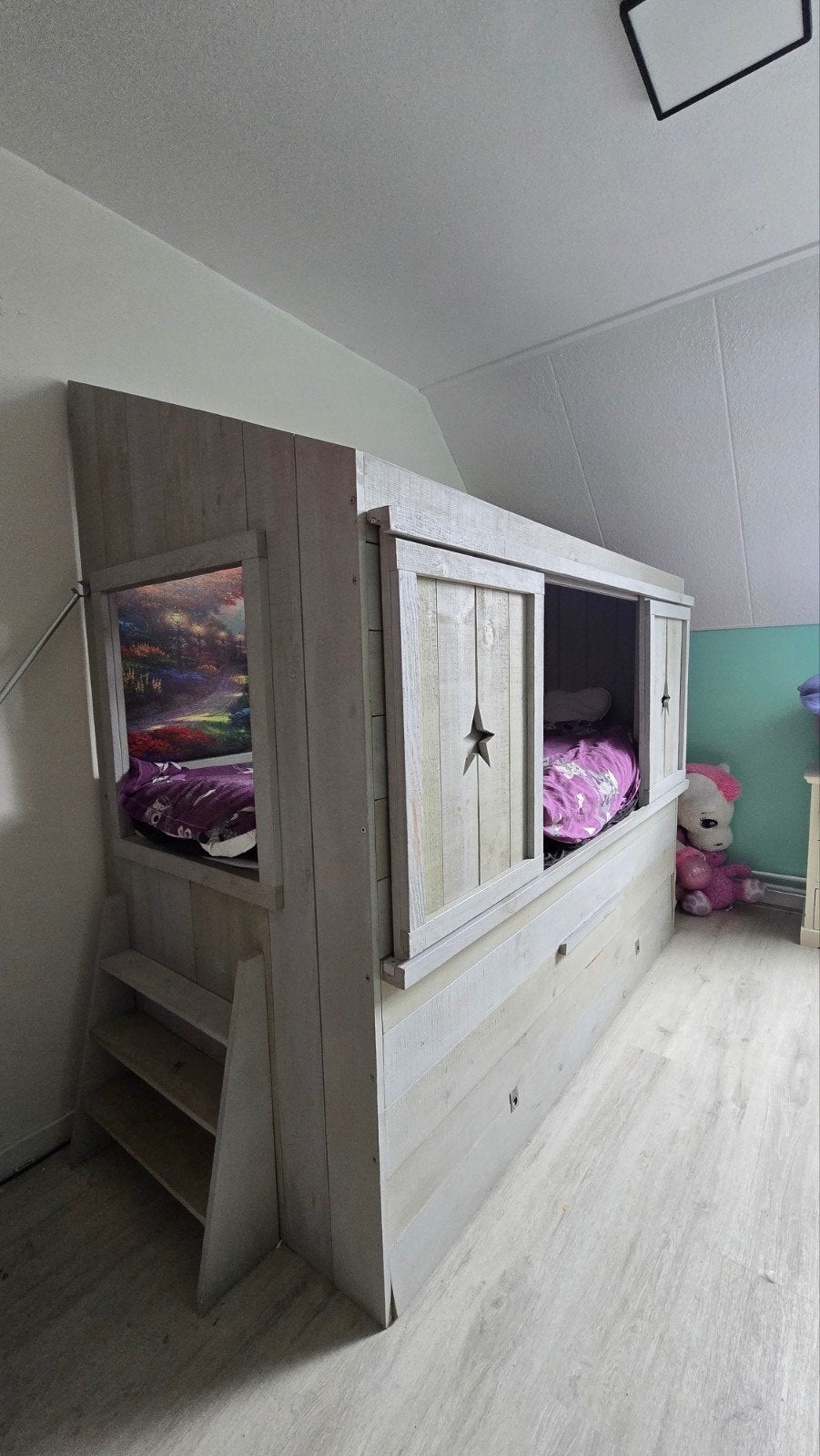 Stevig houten bed 90x200cm (excl. matrassen), Gebruikt, 90 cm, Eenpersoons, Overige typen