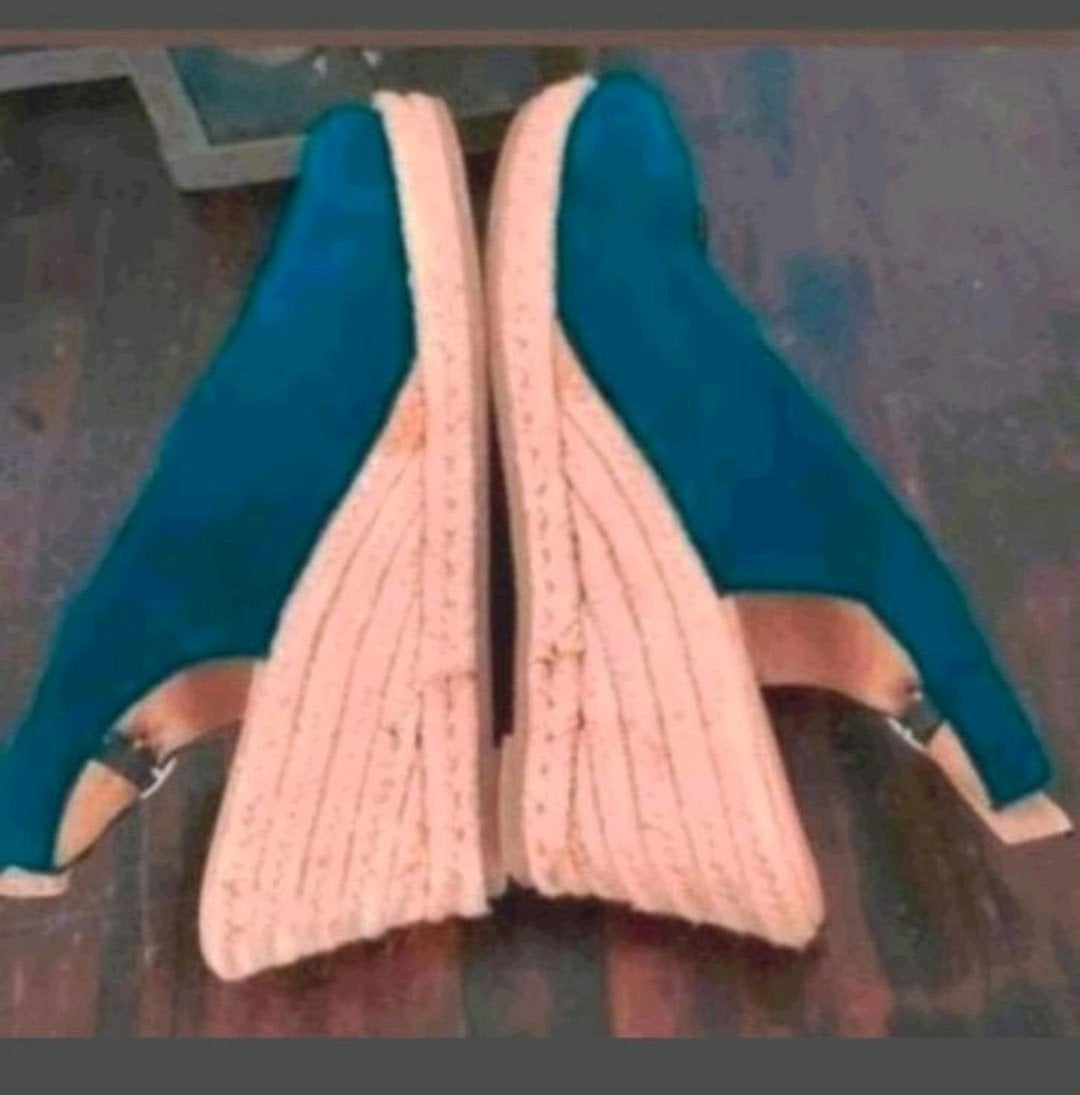 Donkerblauwe suède sleehak pumps espadrilles 5th Avenue 38, Zo goed als nieuw, Verzenden, Blauw, Espadrilles of Moccasins
