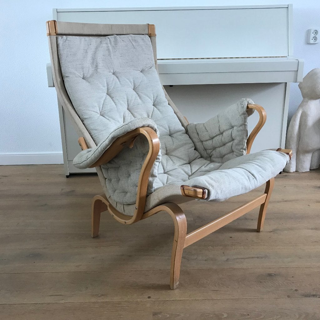 Pernilla Bruno Mathsson DUX fauteuil stoel vintage stof, Ophalen, Gebruikt, 75 tot 100 cm, Nvt